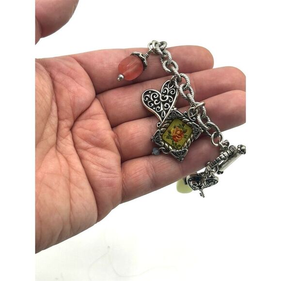 Brighton Bella Vita Rose Heart Charm Bracelet Retired Vintage - Picture 5 of 5